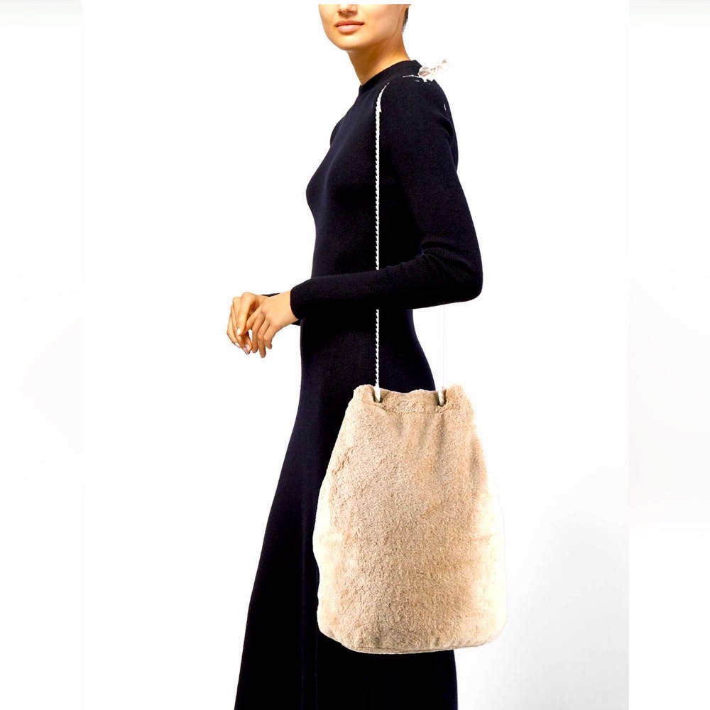 Pratesi Terry Cloth Beach Bag Tan with Drawstring Rope Shoulder Strap